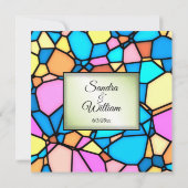 カットガラス モザイク グリーン アクセント ウェディング 招待状 (裏面)