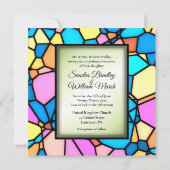 カットガラス モザイク グリーン アクセント ウェディング 招待状 (正面)