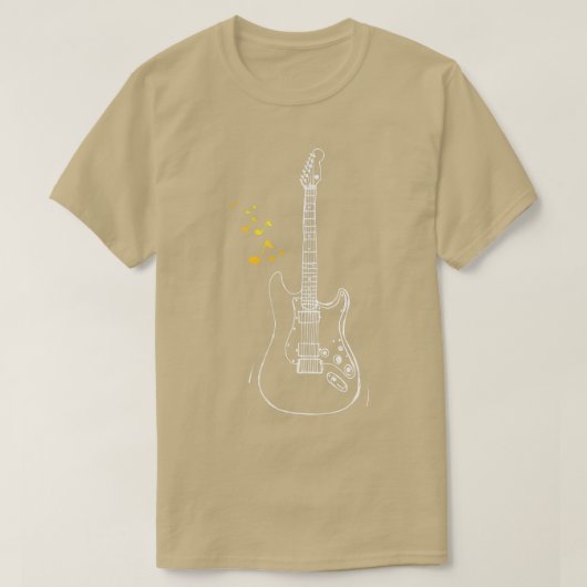 カットギターのノート、ギタリストシャツ、ギターミュージカルN Tシャツ (デザイン正面)