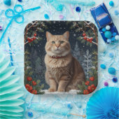 カットクリスマス子猫の休日の緑 ペーパープレート (パーティー)