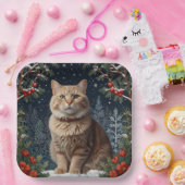 カットクリスマス子猫の休日の緑 ペーパープレート (パーティー)