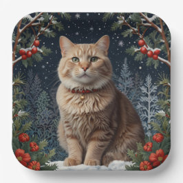 カットクリスマス子猫の休日の緑 ペーパープレート