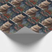 カットクリスマス子猫の休日の緑 ラッピングペーパー (角)