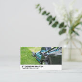 カットグラス芝刈り機ビジネスカード 名刺 (スタンド正面)