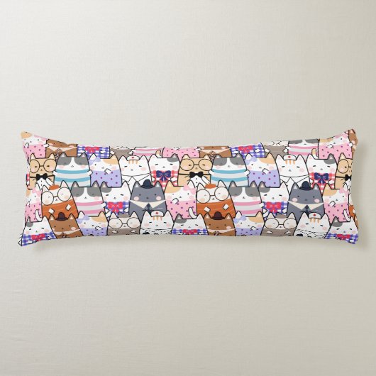 カットシームレスパターン猫体枕 ボディピロー (正面)