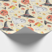 カットハ不気味ロウィーンウォーターカラー魔女幽霊ジャック ラッピングペーパー (角)