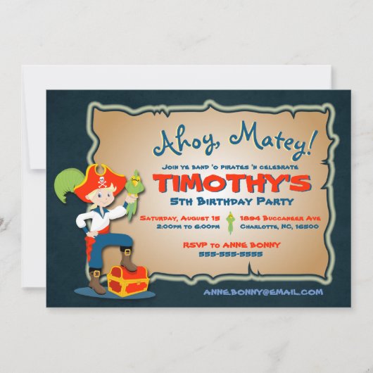カットパイレート誕生日招待状 招待状 (正面)