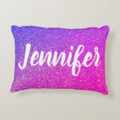 カットパガーリーープルピンクグリッターパーソナライズされたグラデーション アクセントクッション (裏面)