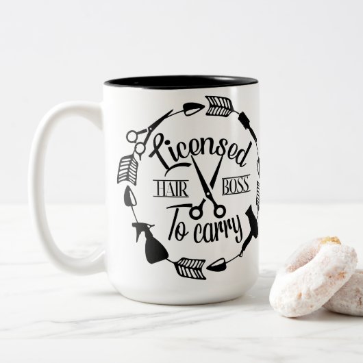 カットパーソナライズされたの許可を受けたヘアスタイリスト ツートーンマグカップ (ドーナツ)