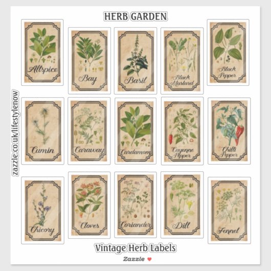 カットビニールのシール – ヴィンテージハーブのラベル シール (シート)