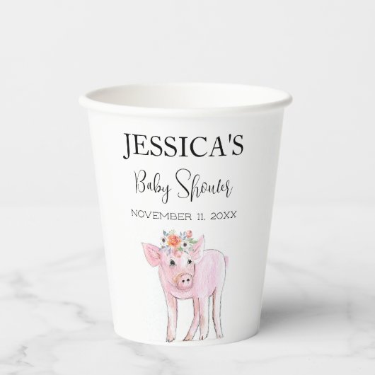 カットピギー水の色ベビーシャワーボホガール 紙コップ (正面)
