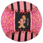 カットピンクガーリーグリッタージンガーブレパーソナライズされたッド ソフトボール (正面)