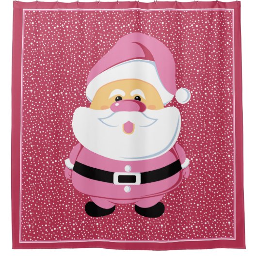 カットピンクサンタお洒落クロースのクリスマス シャワーカーテン (正面)