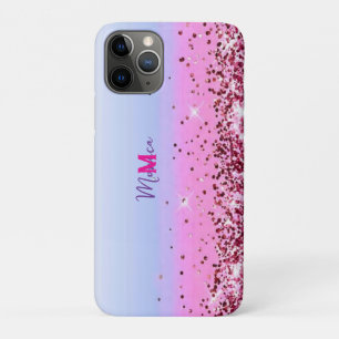 カットピンクターコイズパープルグリッターフェイクグリッター iPhone 11 PROケース