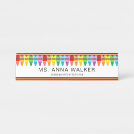 カットレインカラフルボークレヨンズ幼稚園先生 デスクネームプレート