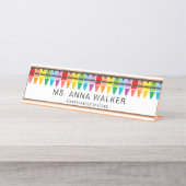 カットレインカラフルボークレヨンズ幼稚園先生 デスクネームプレート (正面)