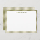 カットレトロオリーブグリーンギンガムプレイパーソナライズされたド ノートカード (正面/裏面)