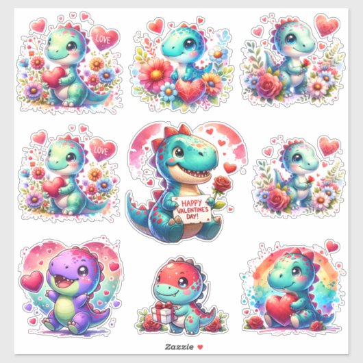 カット恐竜バレンタインデーカスタムン – カットされたビニールシール シール (シート)