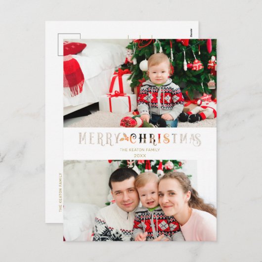 カット紙エフェクトカスタムクリスマスフォトスクリプト シーズンポストカード (正面/裏面)
