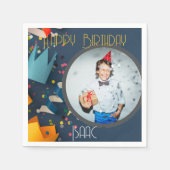 カット紙クラウンハッピーバースデー写真名 スタンダードカクテルナプキン (正面)