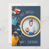 カット紙クラウンハッピーバースデー名フォト招待状 シーズンカード (正面)