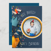 カット紙クラウンハッピーバースデー名フォト招待状 シーズンカード (正面/裏面)