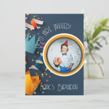 カット紙クラウンハッピーバースデー名フォト招待状