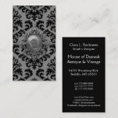 カット・ベルベット、フィリグリー・メダリオン、灰色と黒 名刺 (正面/裏面)