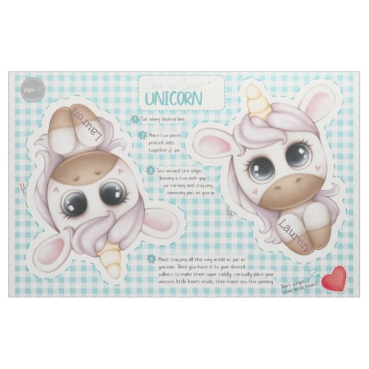 カット&縫製 オーダーメイド ユニコーンぬいぐるみ型紙 ファブリック (ファットクウォーター)