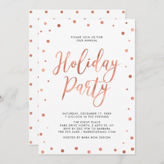 カッパーのコンフェッティ 現代コーポレートホリデーパーティー 招待状 (正面/裏面)
