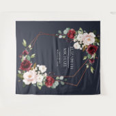 カッパージオメトリックバーガンディネイビーブルーウェディング タペストリー (正面(横))