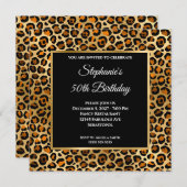カッパーブラックゴールドレオパードグリッター50歳誕生日 招待状 (正面/裏面)