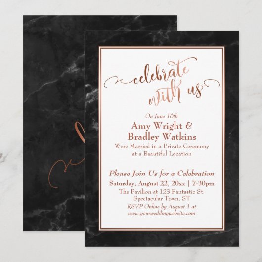 カッパーブラックマーブル 私たちと一緒に結婚式を祝おう 楽しい時間を 招待状 (正面/裏面)