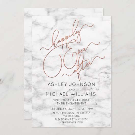 カッパーマーブルの後の幸せな婚約パーティ 招待状 (正面/裏面)