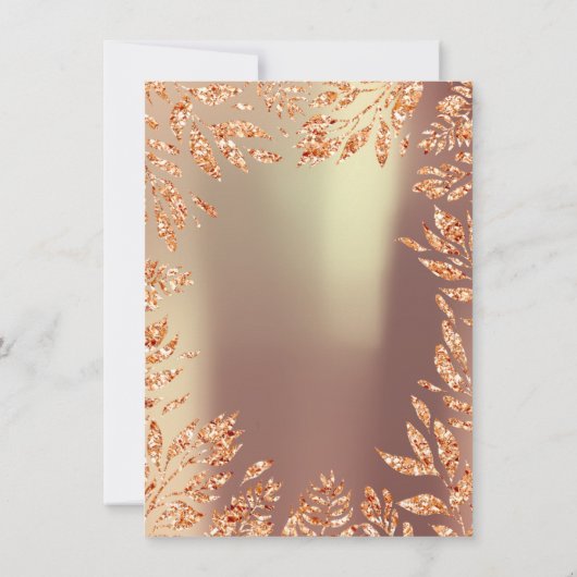 カッパーローズゴールドグリッターの葉の花フレーム 招待状 (裏面)