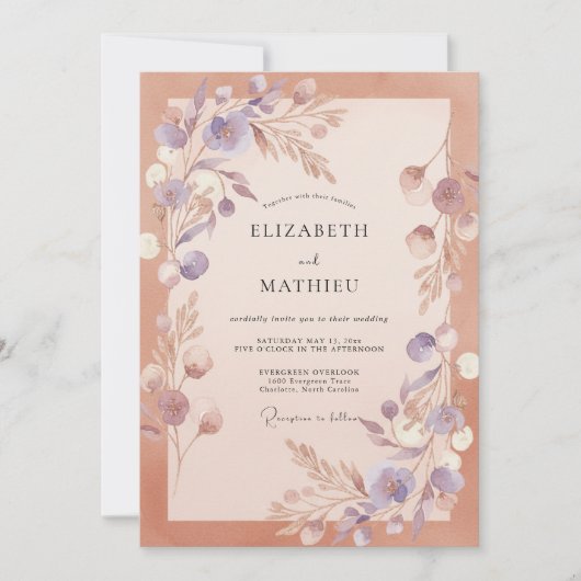 カッパーローズ エーテリアル ロマンティック ウェディング 招待状 (正面)