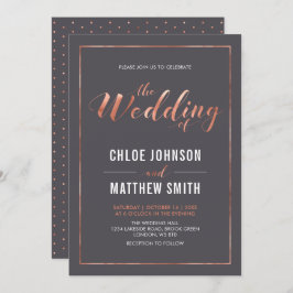 カッパー＆グレー | シンプル モダン タイポグラフィー ウェディング 招待状