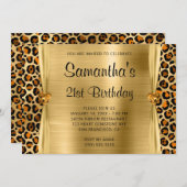 カッパー ゴールド レオパード ホイル ジェム ハート 21歳の誕生日 招待状 (正面/裏面)