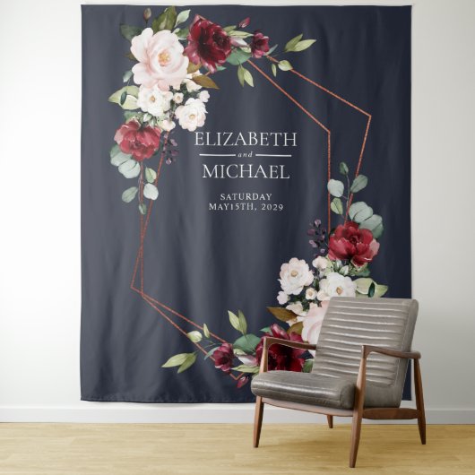 カッパー・ジオメトリック・バーガンディ ネイビーブルー ウェディング タペストリー (インサイチュ)