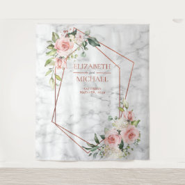 カッパー・ジオメトリック・マーブル・ピンク・フラワーパターン タペストリー