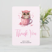 カップでかわいいピンクのフクロウ サンキューカード (スタンド正面)