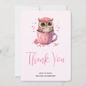 カップでかわいいピンクのフクロウ サンキューカード (正面)