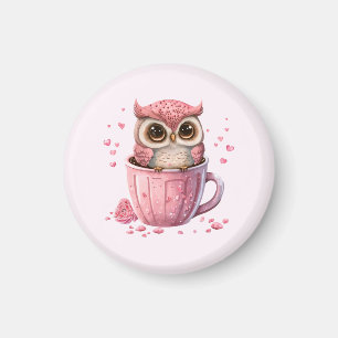 カップでかわいいピンクのフクロウ マグネット