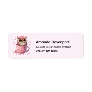 カップでかわいいピンクのフクロウ ラベル