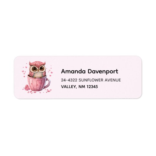 カップでかわいいピンクのフクロウ ラベル (正面)