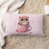 カップでかわいいピンクのフクロウ ランバークッション (ブランケット)