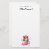カップでかわいいピンクのフクロウ 便箋 (正面/裏面)