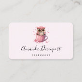 カップでかわいいピンクのフクロウ 名刺 (正面)