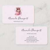 カップでかわいいピンクのフクロウ 名刺 (正面/裏面)