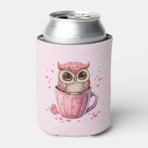 カップでかわいいピンクのフクロウ 缶クーラー